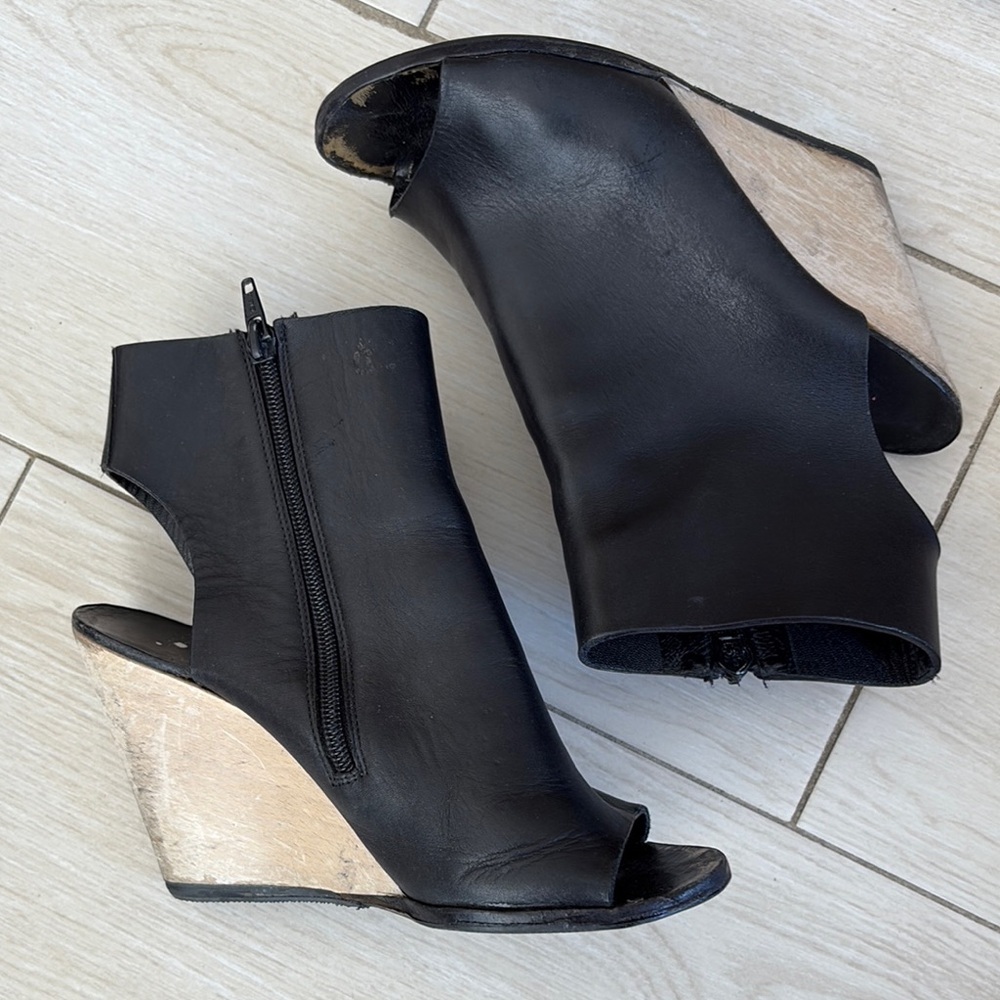 Chanel Wedge Peep Toe 
 Ankle Boots